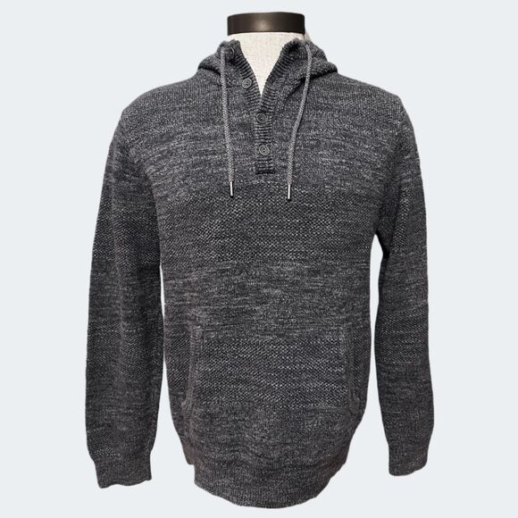 L.L. Bean Fisherman Hooded Sweater Large Charcoal Henley Knit